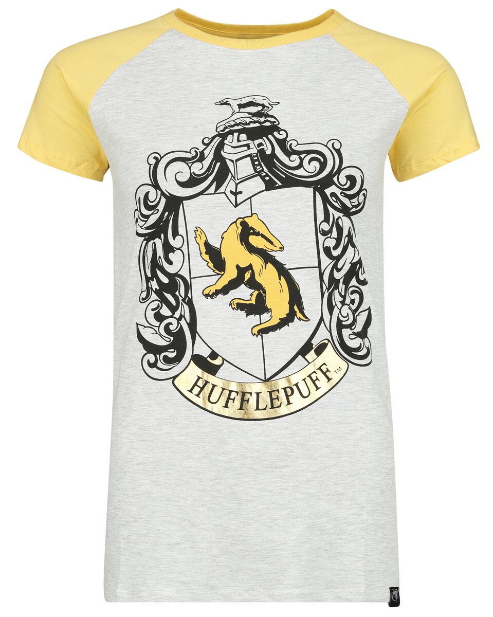 Harry Potter T-Shirt - Hufflepuff Gold - S bis XL - für Damen - Größe S - grau/gelb  - Lizenzierter Fanartikel von Harry Potter