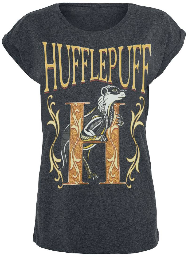 Harry Potter T-Shirt - Hufflepuff - S bis XXL - für Damen - Größe S - charcoal  - Lizenzierter Fanartikel von Harry Potter
