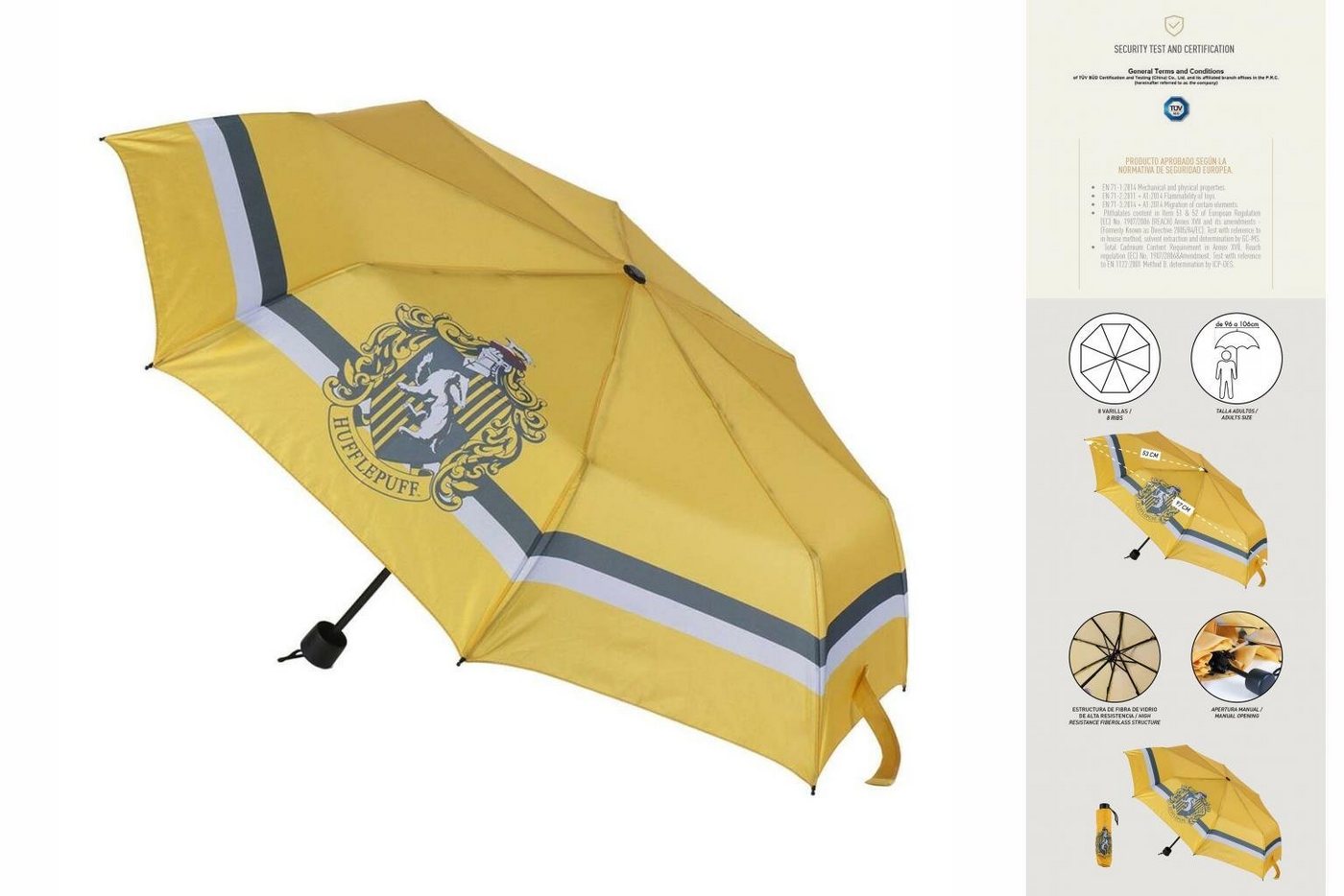 Harry Potter Taschenregenschirm Faltbarer Regenschirm Harry Potter Hufflepuff Gelb 53 cm von Harry Potter