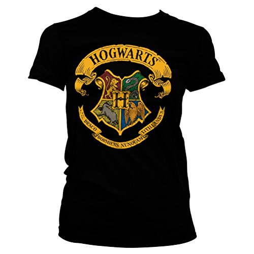 Offiziell Lizenziert Harry Potter Damen T-Shirt - Hogwarts Crest (2XL, Schwarz) von Harry Potter