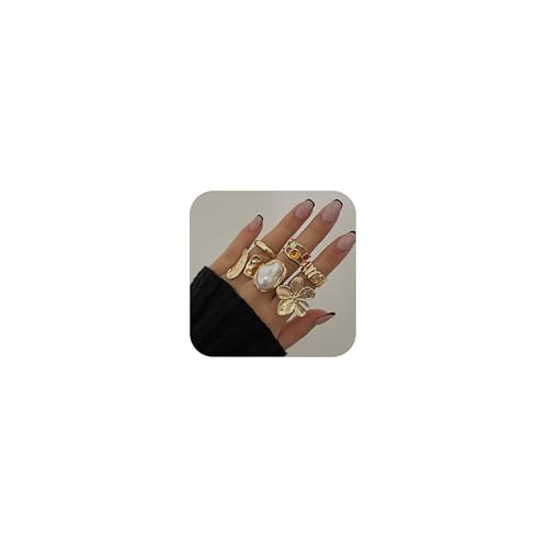 Statement-Ringe mit Blumen-Gold, klobig, stapelbar, für Damen, eleganter, dicker Bandschmuck mit kräftigem Blumen-Design für den täglichen Gebrauch, Metall, Kein Edelstein Statement-Ringe mit Blumen-Gold, klobig, stapelbar, für Damen, eleganter, dicker Bandschmuck mit kräftigem Blumen-Design für den täglichen Gebrauch, Metall, Kein Edelstein von Harry and Henry
