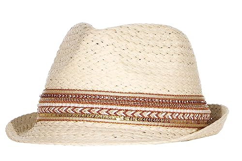 Damen Trilby Hut mit Strasssteinen Hüte Sommerhut Strandhut, Kopfgröße:M, Farben:Hellbeige von Harrys-Collection