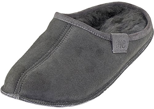 Extra Dicke Lammfell Pantoffeln mit Ledersohle für Damen und Herren, Farben:grau, Schuhgröße:38 von Harrys-Collection