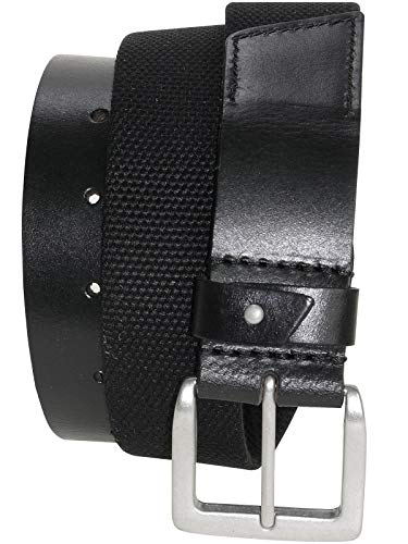 HC Herren hochwertiger Ledergürtel mit Stoffeinstatz, Bundweite:Bundweite 105 = Gesamtlänge 119, Farben:schwarz von Harrys-Collection