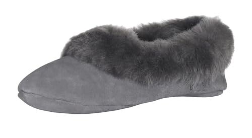 Harrys-Collection Damen Hausschuh Ballerina aus feinstem Merino Lammfell 2 Farben, Farben:dunkelgrau, Schuhgröße:41 von Harrys-Collection
