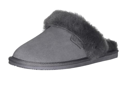 Harrys-Collection Damen Hausschuh Pantoffel aus Lammfell in 3 Farben, Farben:dunkelgrau, Schuhgröße:40 von Harrys-Collection