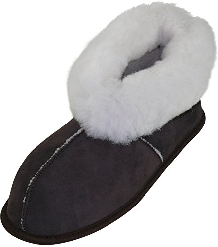 Harrys-Collection Damen Herren Hausschuhe aus Lammfell in 5 Farben, Farben:Dunkelbraun, Schuhgröße:37 von Harrys-Collection
