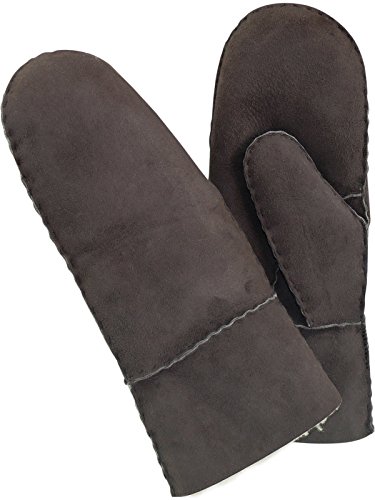 Harrys-Collection Damen Herren dicke Fäustlinge aus Lammfell in 4 Farben, Farben:dunkelbraun, Handschuhgröße:9.5 von Harrys-Collection