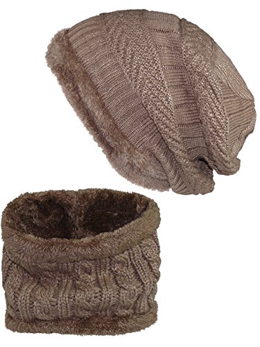 Harrys-Collection Damen & Herren 2 teiliges warmes Set Beanie und Loop Schlauch, Kopfgröße:Einheitsgröße, Farben:beige von Harrys-Collection