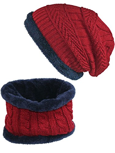 Harrys-Collection Damen & Herren 2 teiliges warmes Set Beanie und Loop Schlauch, Kopfgröße:Einheitsgröße, Farben:rot von Harrys-Collection