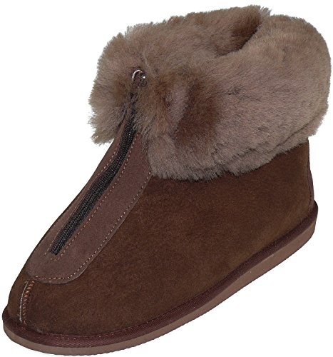 Harrys-Collection Extra Dicke Lammfell Hausschuhe mit Reißverschluss, Farben:Dunkelbraun, Schuhgröße:42 von Harrys-Collection