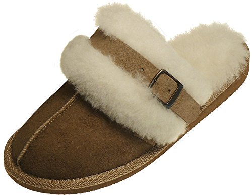 Harrys-Collection Extra Dicke Lammfell Pantoffeln für Damen mit Schnallen Verzierung, Farben:beige, Schuhgröße:39 von Harrys-Collection