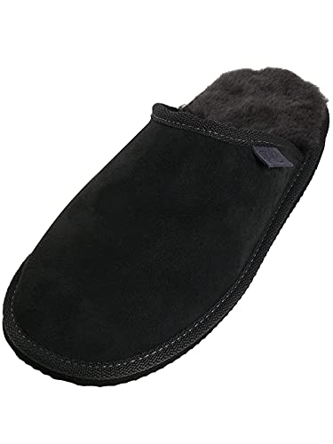 Harrys-Collection Extra dicke Lammfell Pantoffeln für Herren Flache Form, Farben:grau, Schuhgröße:43 von Harrys-Collection