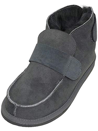 Harrys-Collection Extra Dicke Lammfell Schuhe mit Klettverschluss, Farben:dunkelgrau, Schuhgröße:43 von Harrys-Collection