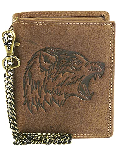 Harrys-Collection Geldbörse aus hochwertigem Vintage Leder + RFID mit Kette! Wolf, Farben:Cognac von Harrys-Collection
