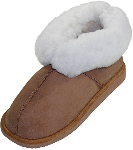 Harrys-Collection Hausschuhe aus Lammfell in 2 Farben mit Fester Sohle, Farben:braun, Schuhgröße:42 von Harrys-Collection