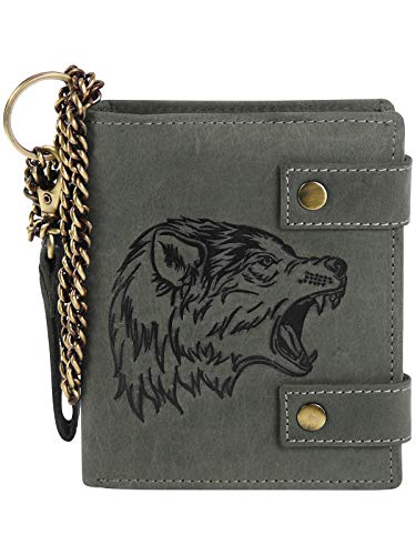 Harrys-Collection Herren Geldbörse mit Wolf Motiv aus hochwertigem Leder + RFID mit Kette Vintage Look, Farben:schwarz von Harrys-Collection