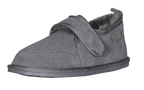 Harrys-Collection Herren Hausschuh mit Klettverschluss aus Lammfell TPR Sohle, Farben:dunkelgrau, Schuhgröße:41 von Harrys-Collection