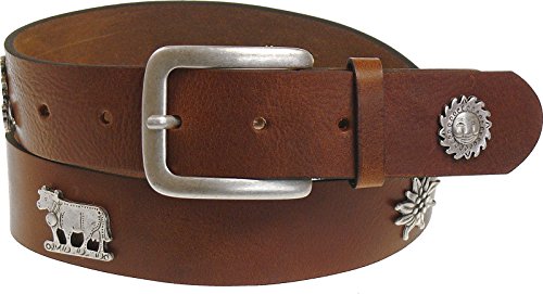 Harrys-Collection Herren Hochwertiger Trachtengürtel mit Edelweiß und Kuhmotiv, Bundweite:85, Farben:braun von Harrys-Collection
