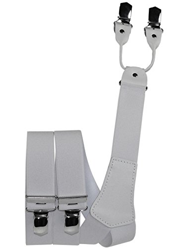 Harrys-Collection Herren Hosenträger Rollenzug 4 Clip y Form mit Leder, Größen:120 cm, Farben:weiss von Harrys-Collection