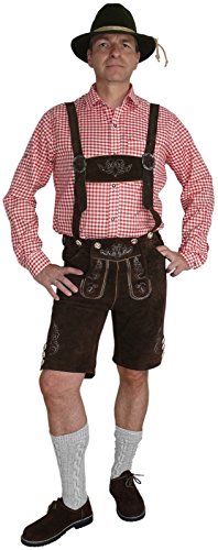 Harrys-Collection Herren Kurze Lederhose im Trachtenstil mit Träger und Knopfleiste, Größe:52, Farben:Dunkelbraun von Harrys-Collection
