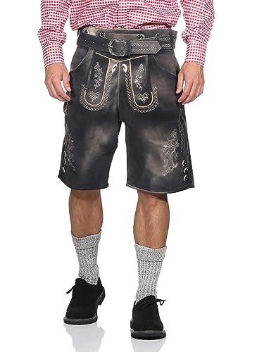 Harrys-Collection Kurze Kurze Trachten Lederhose urig speckig Vintage Leder Oktoberfest Trachtenhose, Größe:50, Farben:schwarz meliert von Harrys-Collection