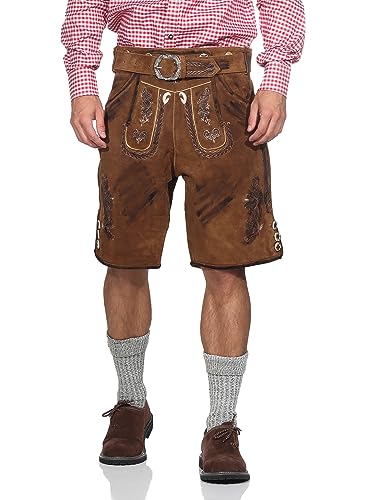 Harrys-Collection Kurze Kurze Trachten Lederhose urig speckig Vintage Leder Oktoberfest Trachtenhose, Größe:52, Farben:braun meliert von Harrys-Collection