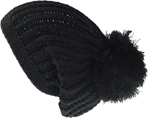 Harrys-Collection Lang gestrickte Mütze in vielen Farben mit großem Bommel, Farben:schwarz von Harrys-Collection