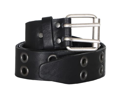 Harrys-Collection Damen Herren Ledergürtel aus Vollrindleder mit Doppeldorn, Bundweite:95, Farben:schwarz von Harrys-Collection