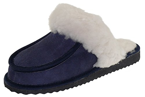 Harrys-Collection Pantoffel in Mokassin Form mit echtem Lammfell, Farben:Marine, Schuhgröße:42 von Harrys-Collection