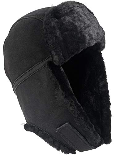 Harrys-Collection Damen Herren Pilotmütze Fliegermütze aus feinstem Merino Lammfell 3 Farben, Kopfgröße:XXL, Farben:schwarz von Harrys-Collection