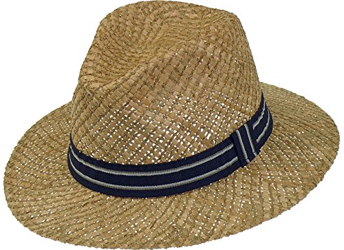 Harrys-Collection Sehr Leichter Strohhut aus 2 Stroharten kombiniert, Kopfgröße:57, Farben:Marine von Harrys-Collection