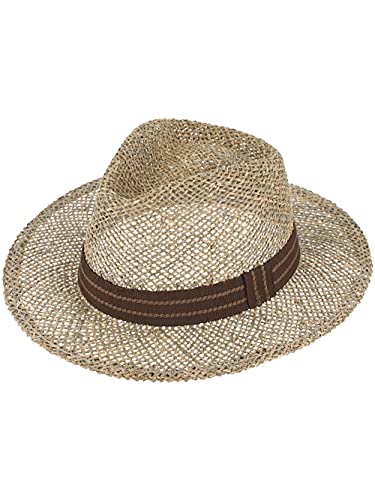 Harrys-Collection Strohhut aus Seegras mittlere Größe mit Stoff Band, Kopfgröße:57, Farben:braunes Band von Harrys-Collection