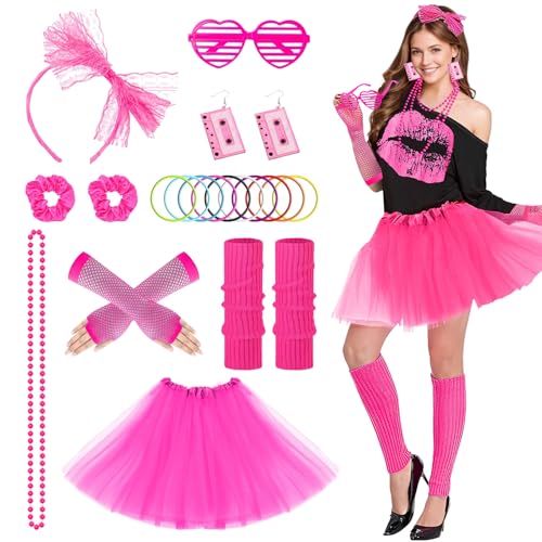 Harsever 80er 90er Jahre Outfit Damen Set, 80er 90er Jahre Neon Party Karneval (L) von Harsever