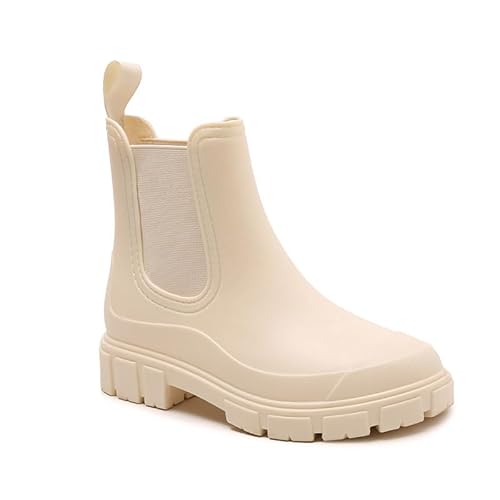 Harssidanzar Damen Ankle Chelsea Boot Wasserdicht Garten Schuhe Anti-Rutsch Kurz Regen Stiefel für Outdoor-Arbeit HL217EU,Beige,Größe 38 von Harssidanzar