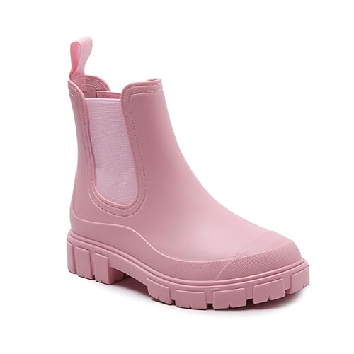 Harssidanzar Damen Ankle Chelsea Boot Wasserdicht Garten Schuhe Anti-Rutsch Kurz Regen Stiefel für Outdoor-Arbeit HL217EU,Rosa, Größe 38 von Harssidanzar