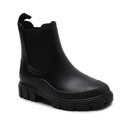 Harssidanzar Damen Ankle Chelsea Boot Wasserdicht Garten Schuhe Anti-Rutsch Kurz Regen Stiefel für Outdoor-Arbeit HL217EU,Schwarz, Größe 37 von Harssidanzar