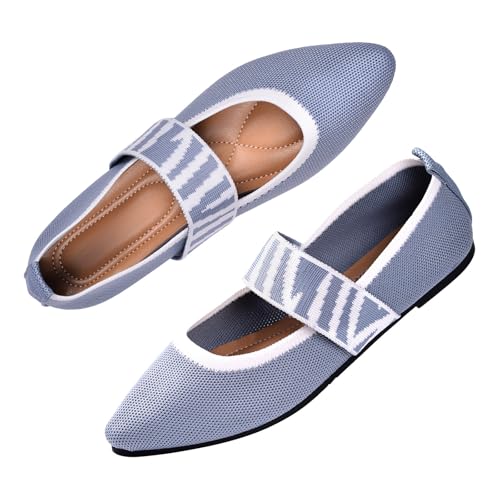 Harssidanzar Damen Ballerinas Waschbare Slip On Flachschuhe mit Strickspitze, Bequem Mary Jane,RL002EU,Grau,Größe 37 von Harssidanzar
