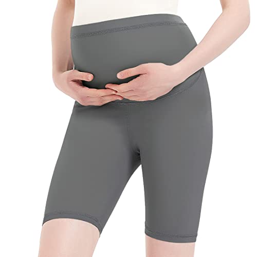 Harssidanzar Damen Umstandsshorts Over The Belly Schwangerschaft Legging Sommer Umstandshosen Für Frauen Umstands Yoga Sportshorts SL101EU,Grau,größe L von Harssidanzar