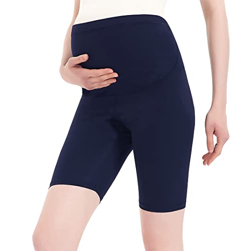 Harssidanzar Damen Umstandsshorts Over The Belly Schwangerschaft Legging Sommer Umstandshosen Für Frauen Umstands Yoga Sportshorts SL101EU,Marineblau,Größe L von Harssidanzar