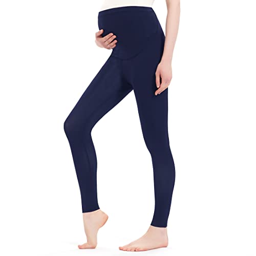 Harssidanzar Damen Umstandshose OverBelly Schwangerschaft Legging Umstandsmode Yoga-Umstandsleggings Sommer Umstandshosen Für Frauen SL102EU,Marineblau,Größe L von Harssidanzar