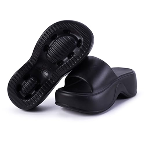 Harssidanzar Damen EVA Plateausandalen Slides Stilvolle Slipper-Sandalen für lässige und trendige Looks HL232EU, Schwarz, Größe 40/41 von Harssidanzar
