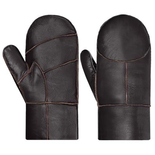 Harssidanzar Damen Fäustlinge,Winter Warme Echtleder Schaffell Shearling Pelz Gefütterte Fäustlinge Handschuhe KL031EU,Braun,Größe L von Harssidanzar