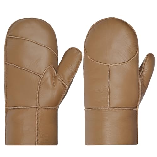 Harssidanzar Damen Fäustlinge,Winter Warme Echtleder Schaffell Shearling Pelz Gefütterte Fäustlinge Handschuhe KL031EU, Kaffee,Größe S von Harssidanzar