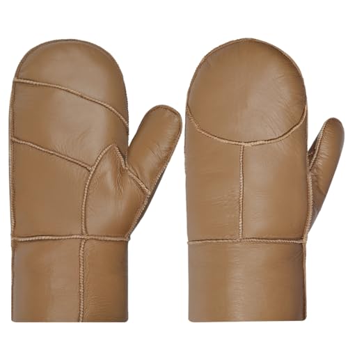 Harssidanzar Damen Fäustlinge,Winter Warme Echtleder Schaffell Shearling Pelz Gefütterte Fäustlinge Handschuhe KL031EU,Kaffee,Größe XL von Harssidanzar