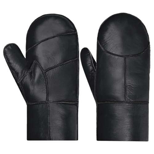 Harssidanzar Damen Fäustlinge,Winter Warme Echtleder Schaffell Shearling Pelz Gefütterte Fäustlinge Handschuhe KL031EU,Schwarz,Größe L von Harssidanzar