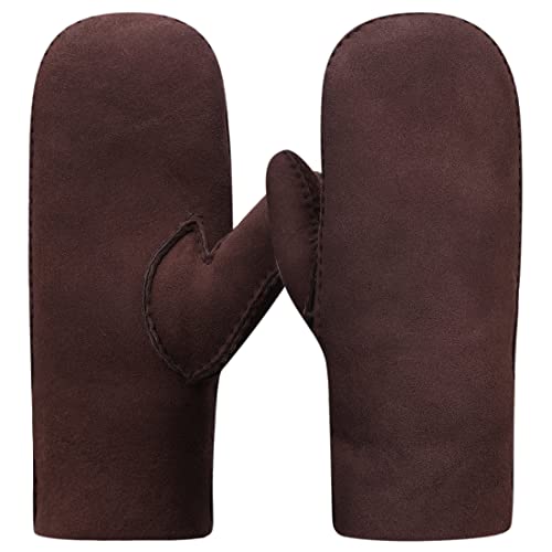Harssidanzar Damen Fäustlinge Handschuhe,Winter Warme echte Wildleder Lammfell Shearling Fäustlinge Lederhandschuhe KL026EU,Braun, Größe S von Harssidanzar