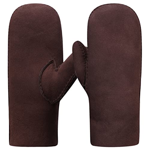 Harssidanzar Damen Fäustlinge Handschuhe,Winter Warme echte Wildleder Lammfell Shearling Fäustlinge Lederhandschuhe KL026EU,Braun,Größe XL von Harssidanzar