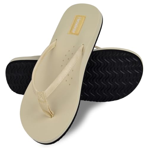 Harssidanzar Damen Flip Flops Bequeme lässige Sommer Strand Flops mit Fußgewölbe Unterstützung SL263EU,Beige,Größe 37 von Harssidanzar