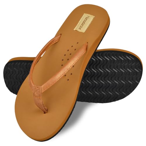 Harssidanzar Damen Flip Flops Bequeme lässige Sommer Strand Flops mit Fußgewölbe Unterstützung SL263EU,Kamel,Größe 38 von Harssidanzar